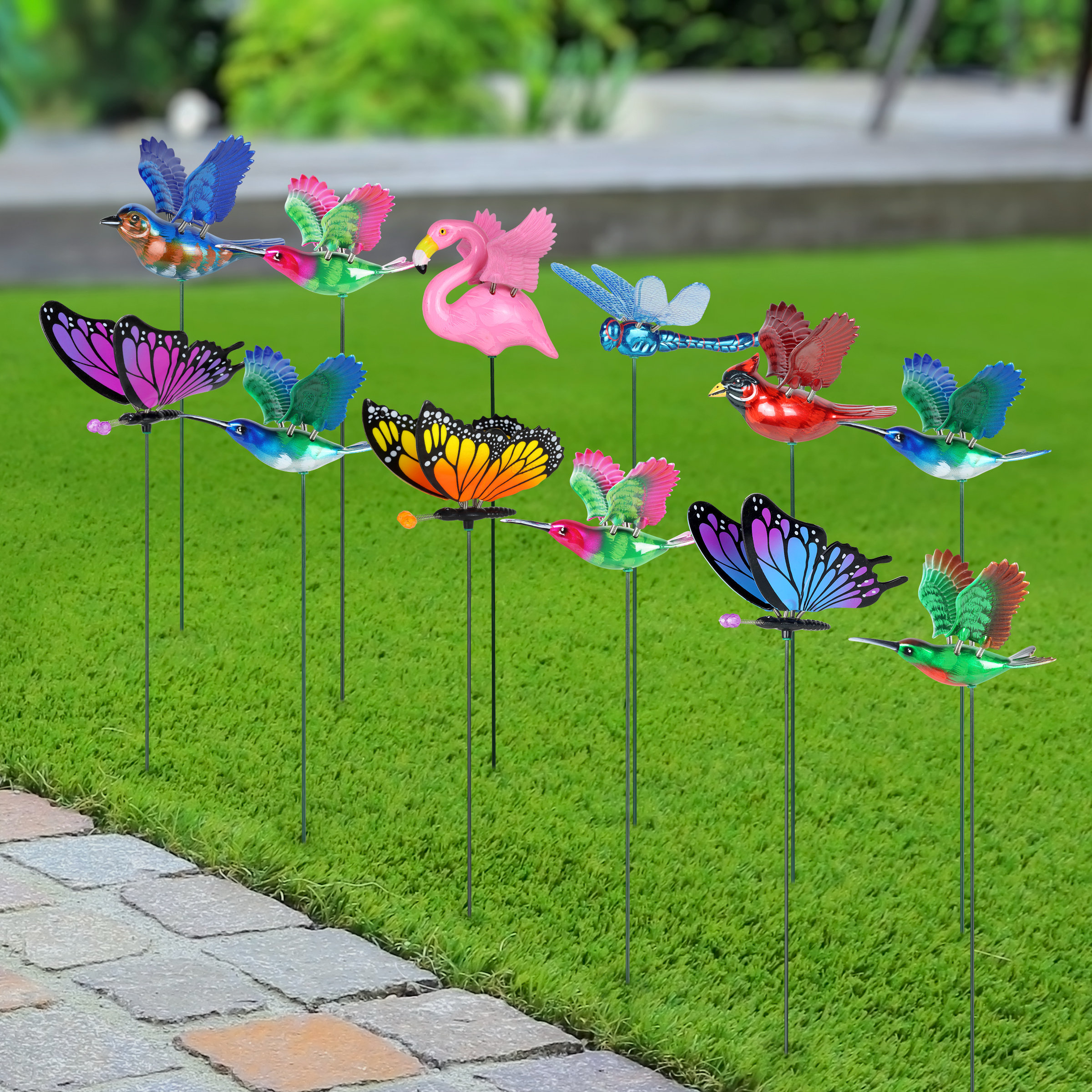 Exhart 12 Piece 4" WindyWings Plant Stake Assortment in Hummingbird